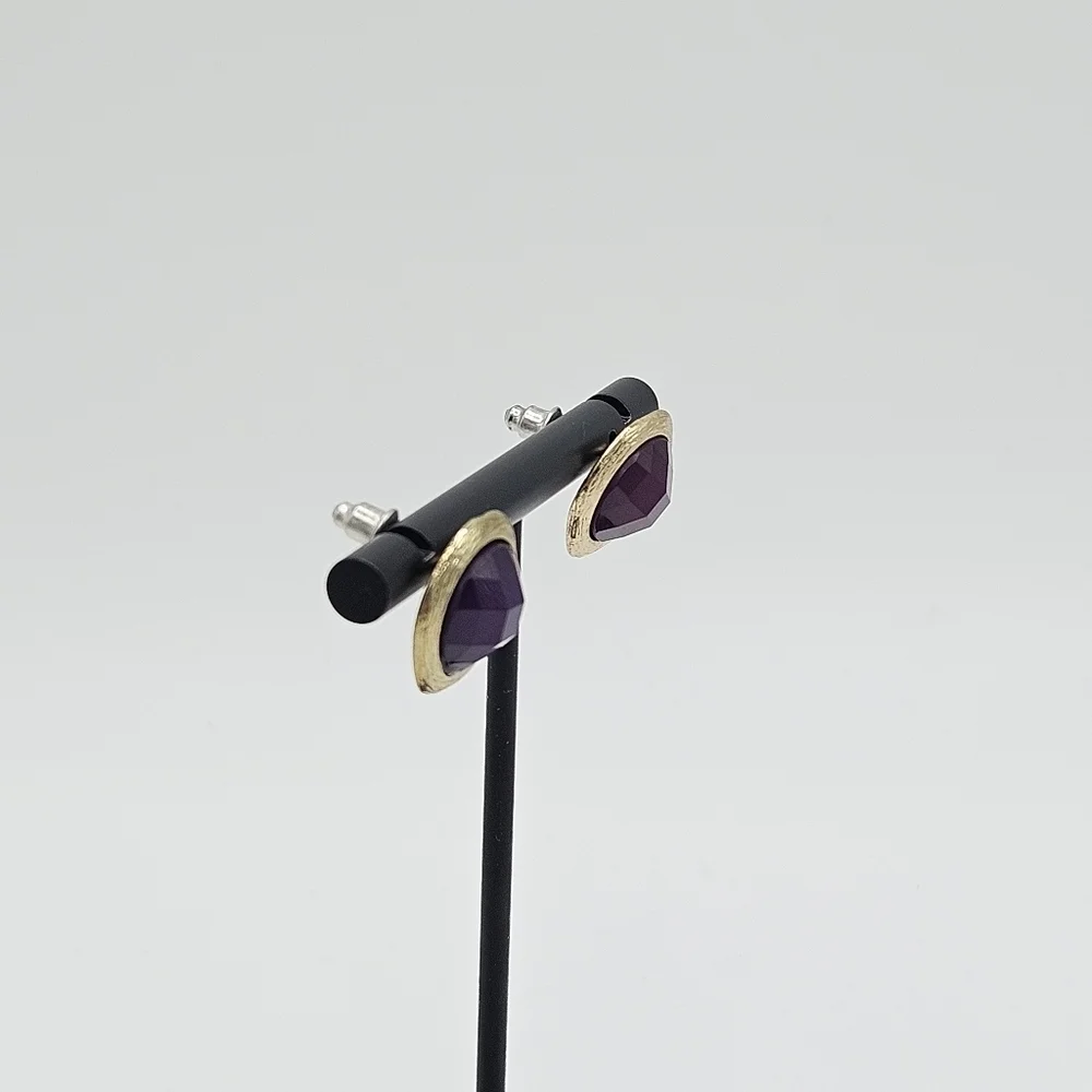 purple and gold tone large stud earrings